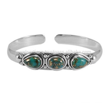 Einzigartiges 925 Sterling Silber &amp; Blau Kupfer Türkis Natur Edelstein Armreif für Geschenk